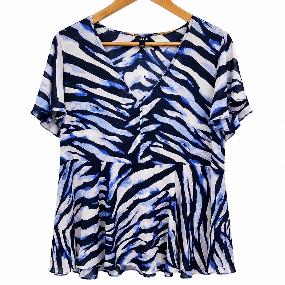 Torrid Zebra Print Babydoll Tunic Blouse Flutter Sleeve V-Neck 1X
